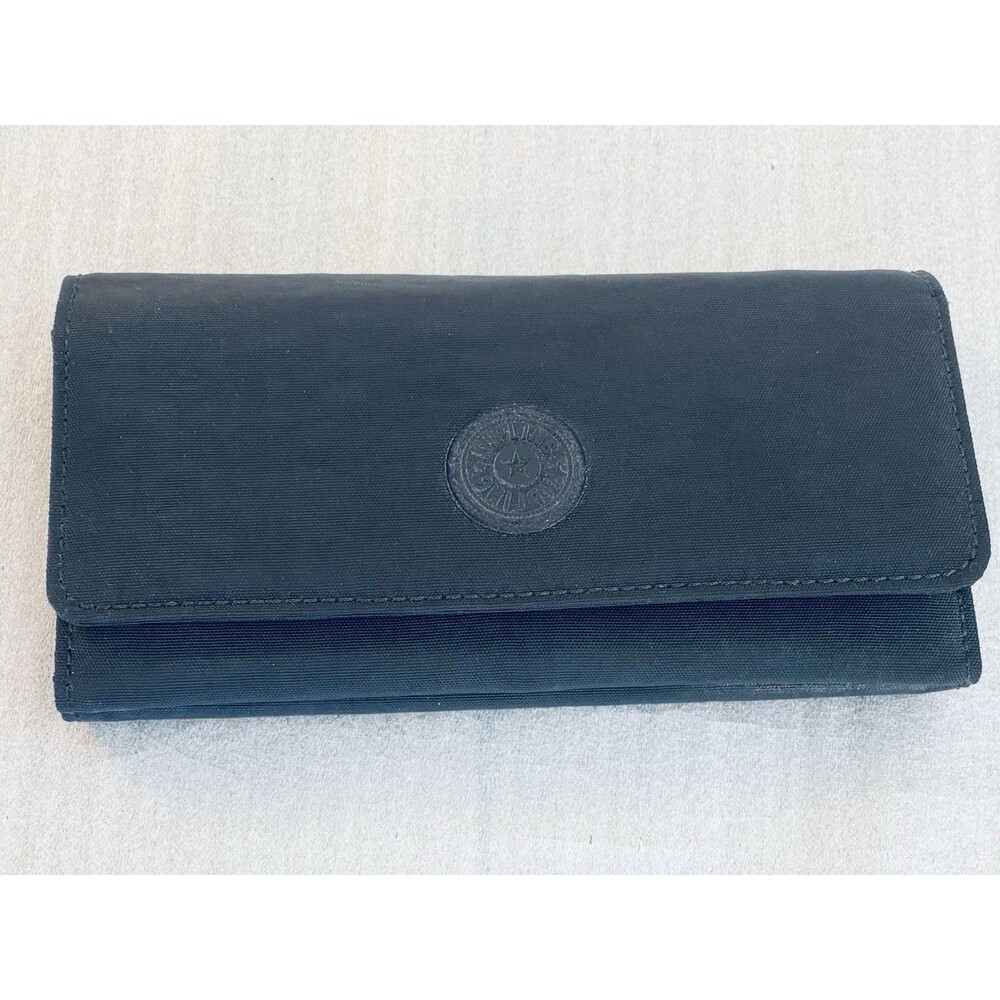 Kipling Money Land Black Nylon Long Trifold Wallet Organizer Multi Pocket ID